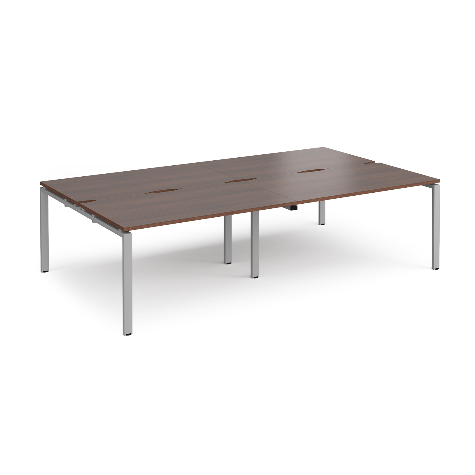 Adapt+double+back+to+back+desks+2800mm+x+1600mm+-+silver+frame%2C+Walnut+top