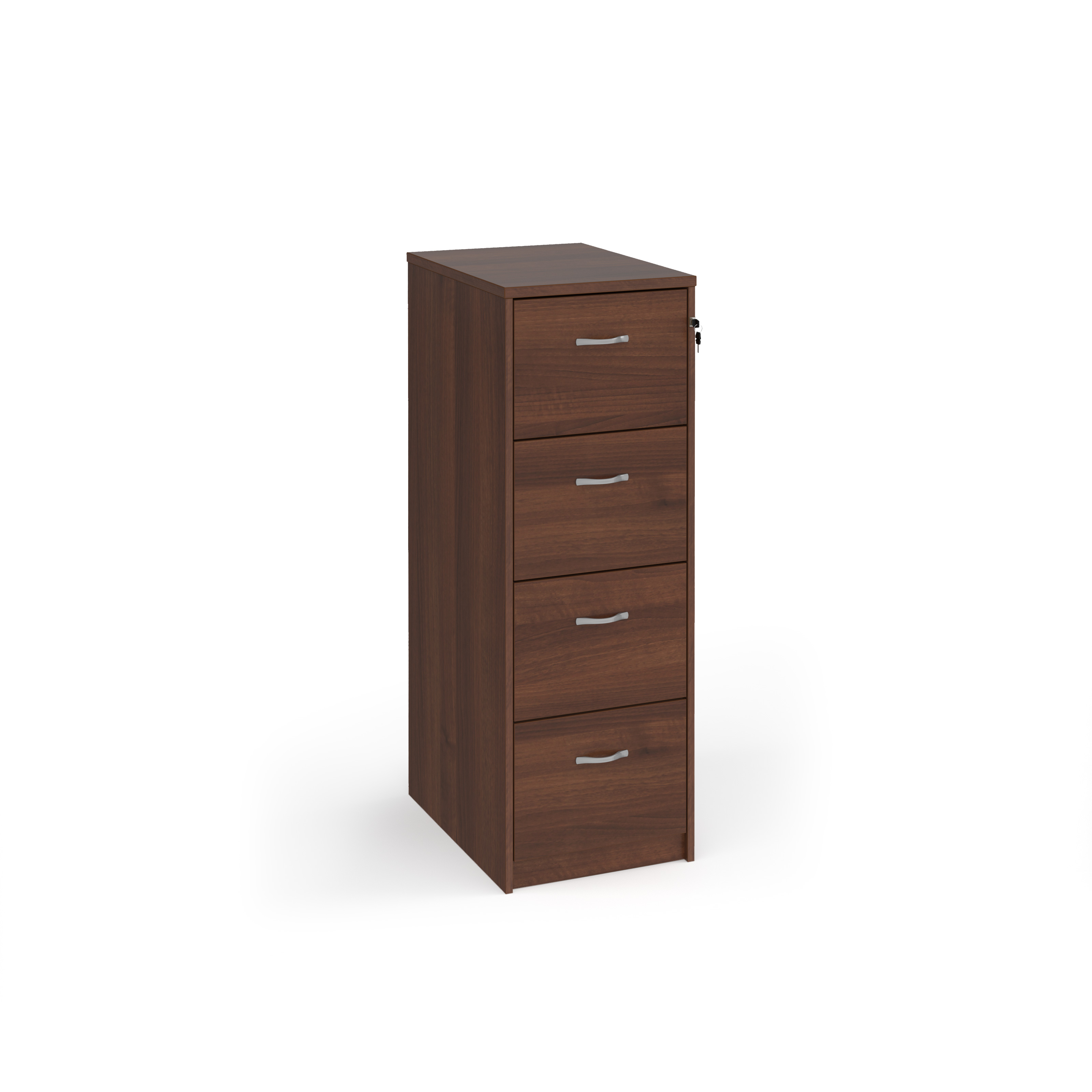Wooden+4+drawer+filing+cabinet+with+silver+handles+1360mm+high+-+Walnut