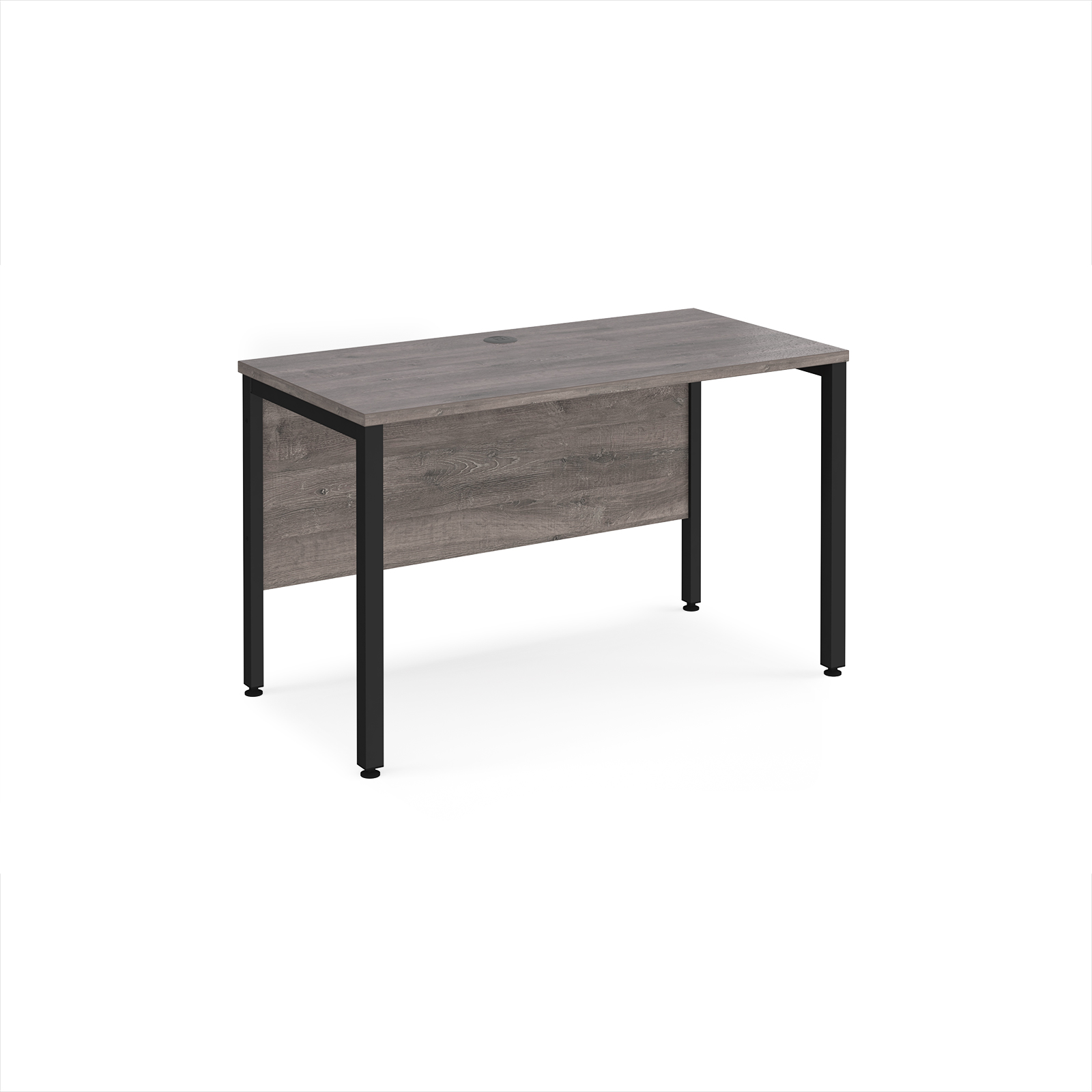 Maestro+25+straight+desk+1200mm+x+600mm+-+black+bench+leg+frame%2C+Grey+Oak+Top