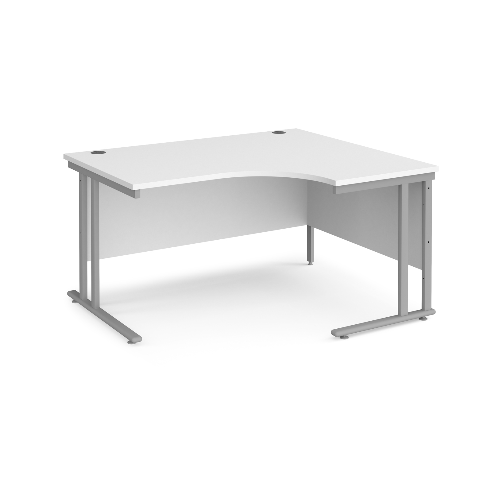 Maestro+25+right+hand+ergonomic+desk+1400mm+wide+-+silver+cantilever+leg+frame%2C+White+Top