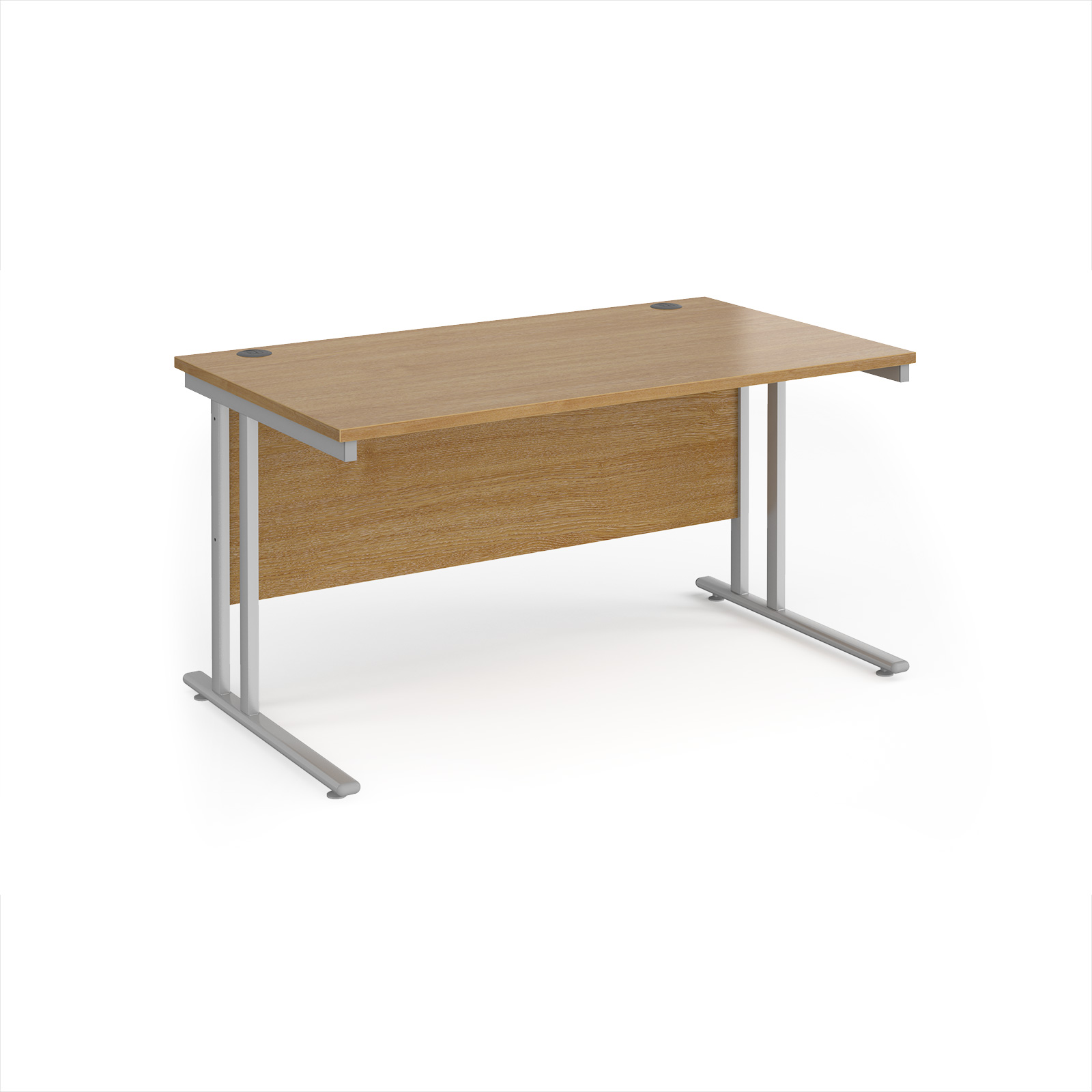 Maestro+25+straight+desk+1400mm+x+800mm+-+silver+cantilever+leg+frame%2C+Oak+Top