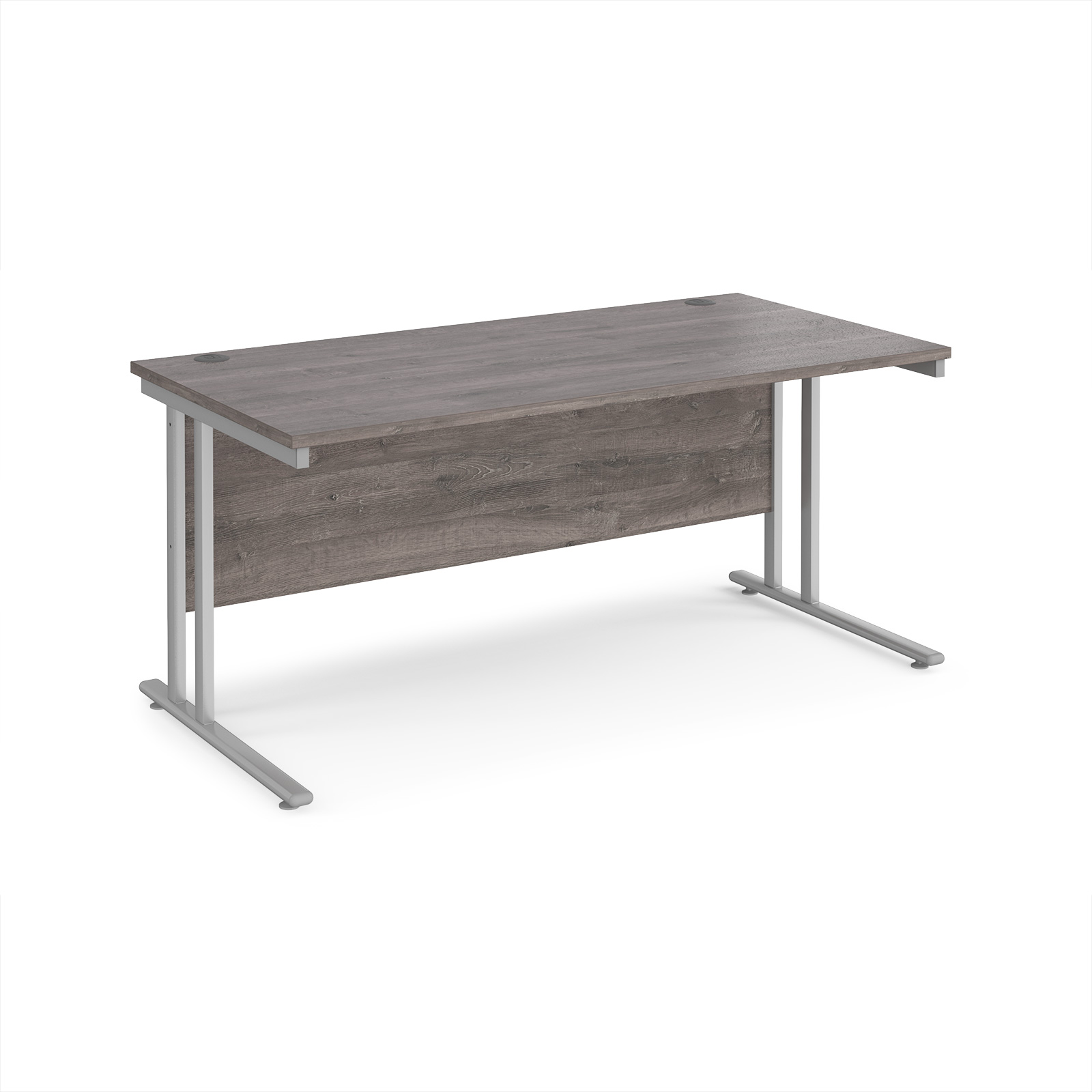 Maestro+25+straight+desk+1600mm+x+800mm+-+silver+cantilever+leg+frame%2C+Grey+Oak+Top