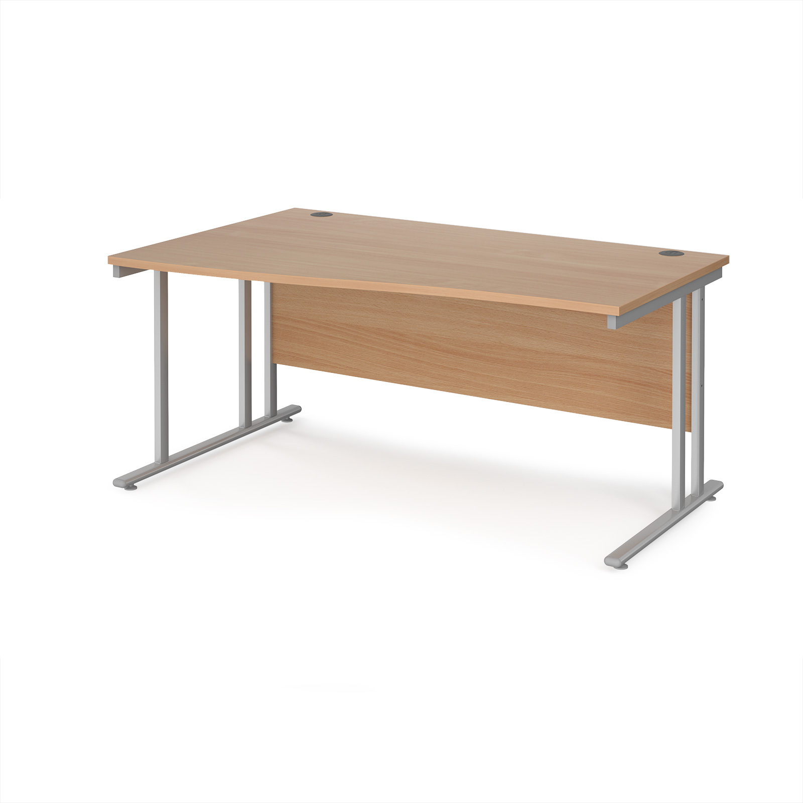 Maestro+25+left+hand+wave+desk+1600mm+wide+-+silver+cantilever+leg+frame%2C+Beech+top
