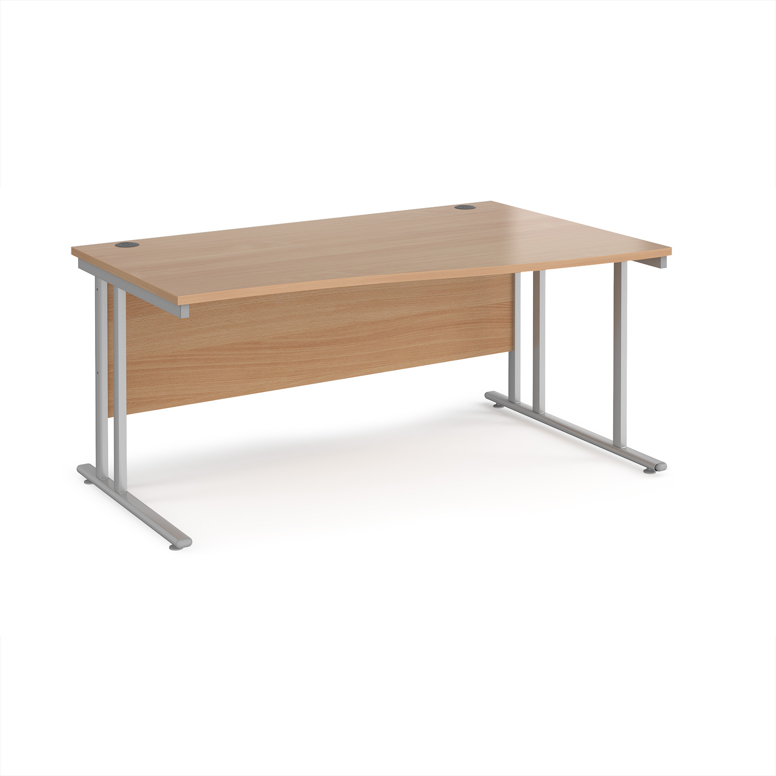 Maestro+25+right+hand+wave+desk+1600mm+wide+-+silver+cantilever+leg+frame%2C+Beech+top