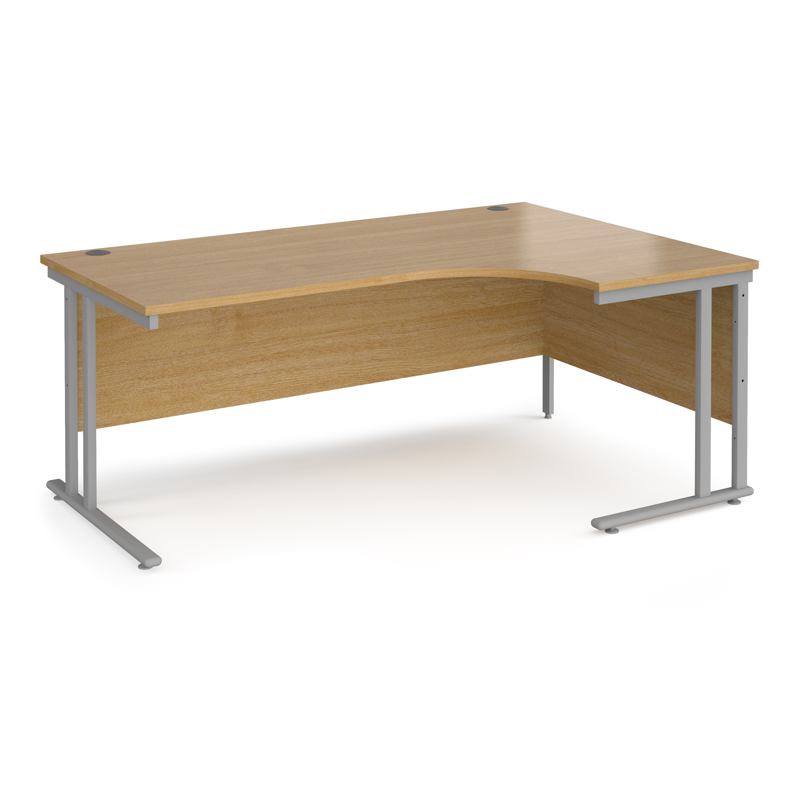 Maestro+25+right+hand+ergonomic+desk+1800mm+wide+-+silver+cantilever+leg+frame%2C+Oak+Top