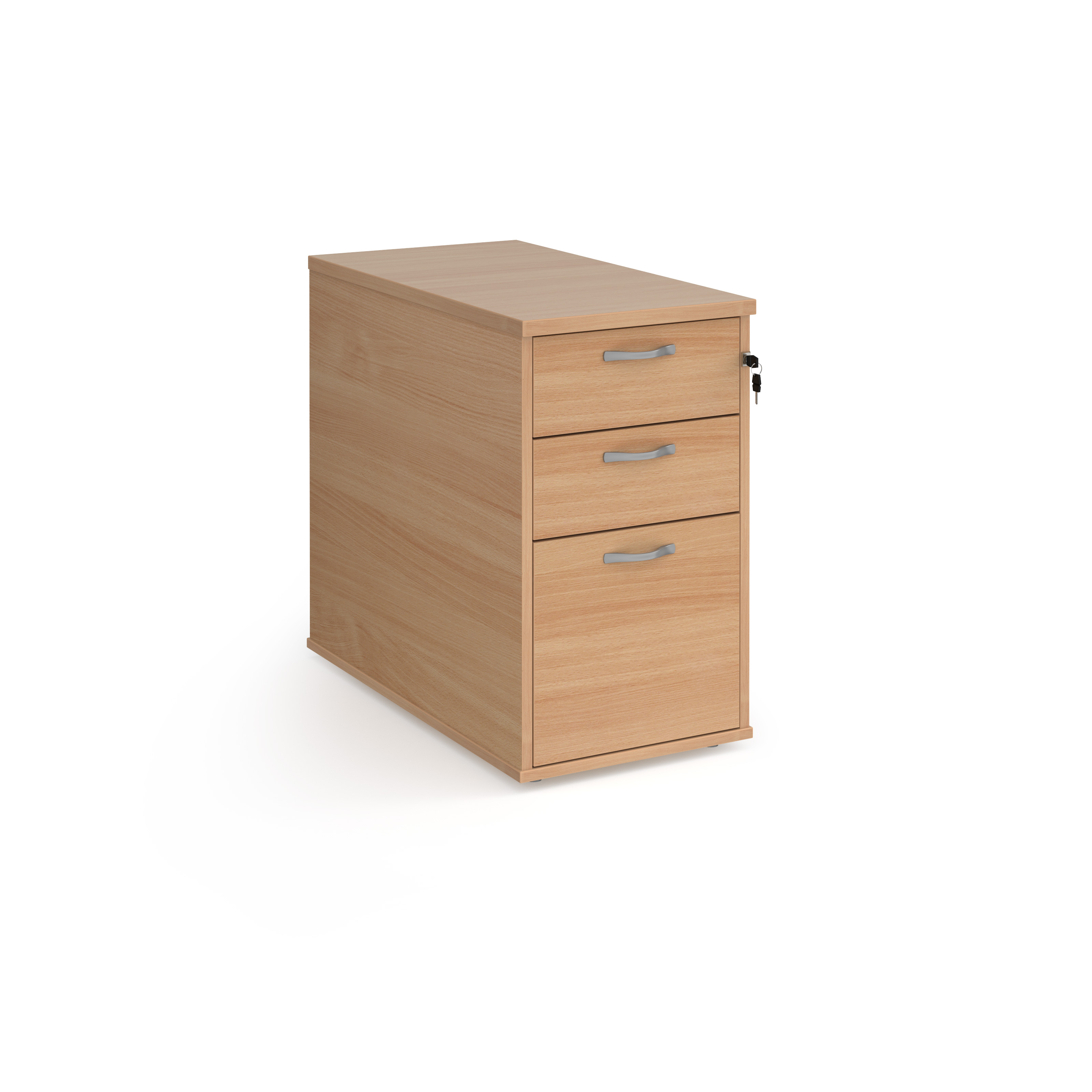Desk+high+3+drawer+pedestal+with+silver+handles+800mm+deep+-+Beech