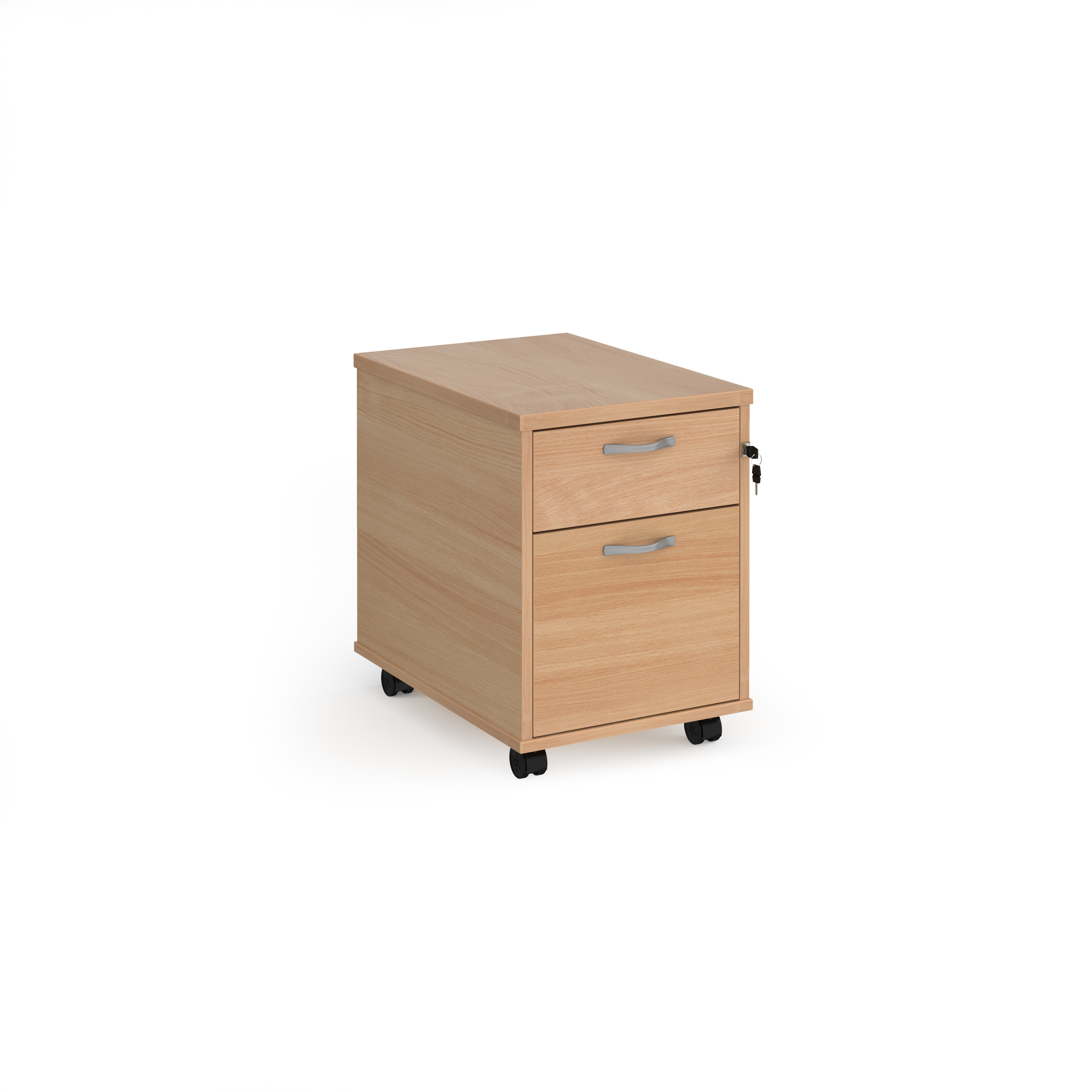 Mobile+2+drawer+pedestal+with+silver+handles+600mm+deep+-+Beech