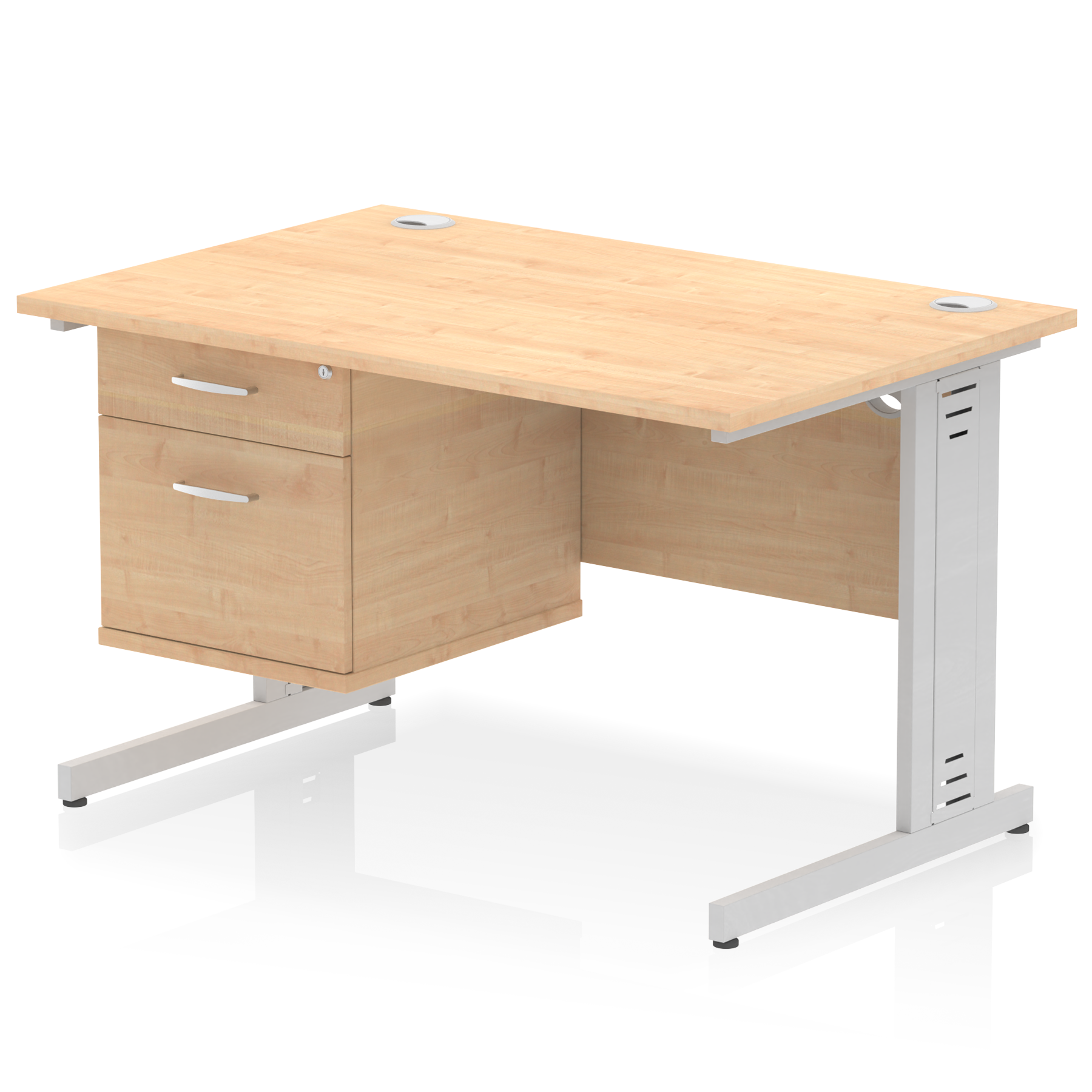 Impulse 1200 x 800mm Straight Office Desk Maple Top Silver Cable 