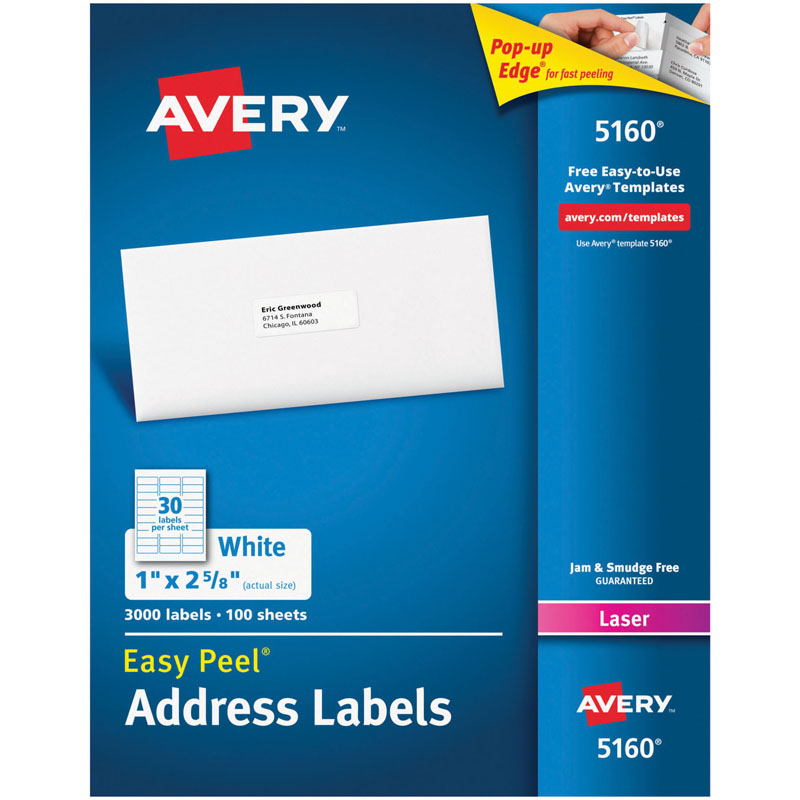 Avery+Easy+Peel+White+Address+Labels+1X2+5%2F8+3000Ct