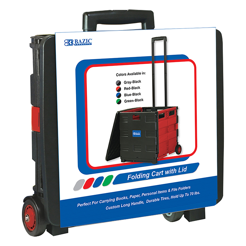 Folding+Cart+on+Wheels+w%2FLid+Cover%2C+16%22+x+18%22+x+15%22%2C+Black%2FRed