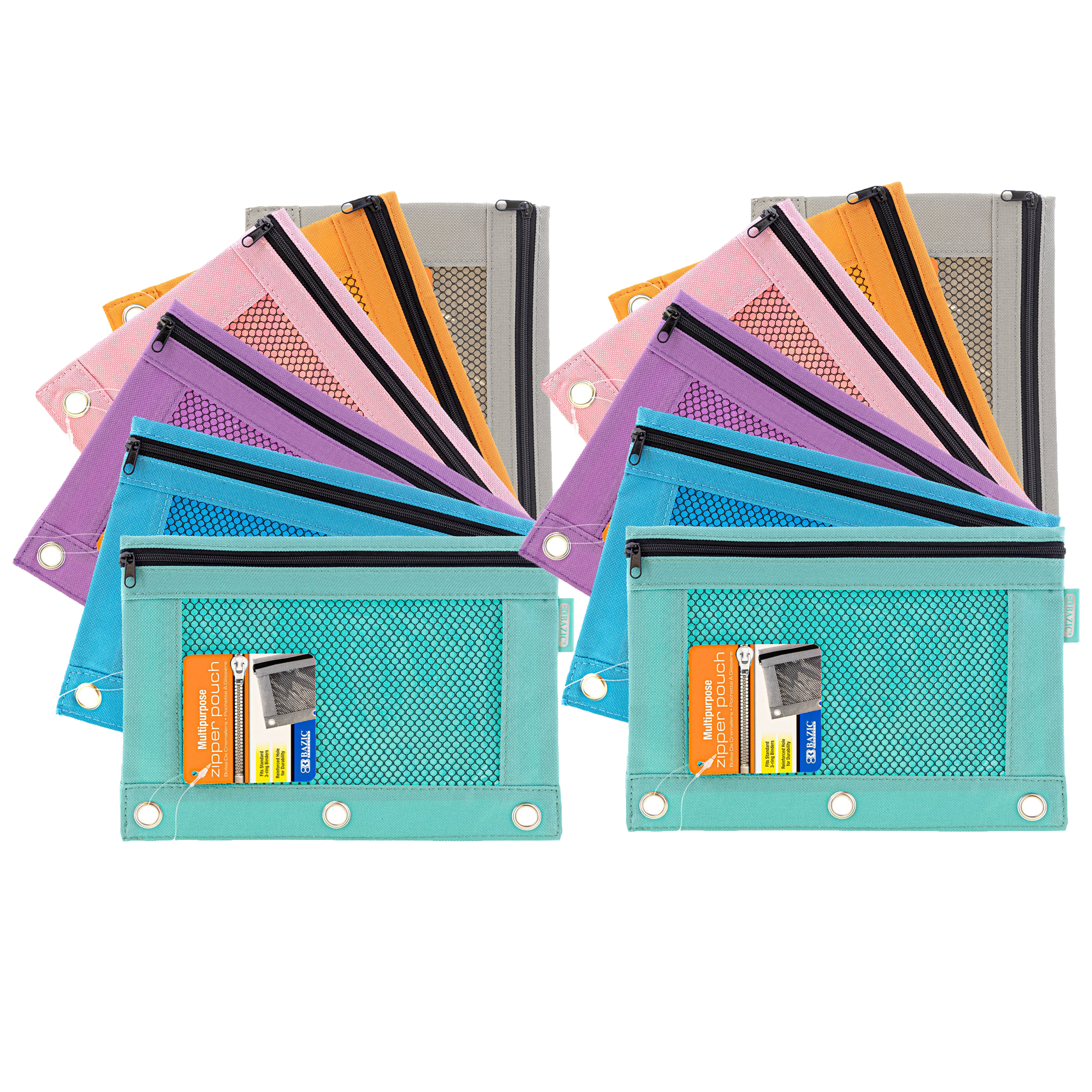 %2812+Ea%29+Retro+Color+3-Ring+Pencil+Pouch+Mesh+Window