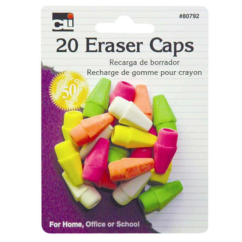Pencil+Eraser+Caps%2C+Neon%2C+Assorted%2C+Pack+of+20