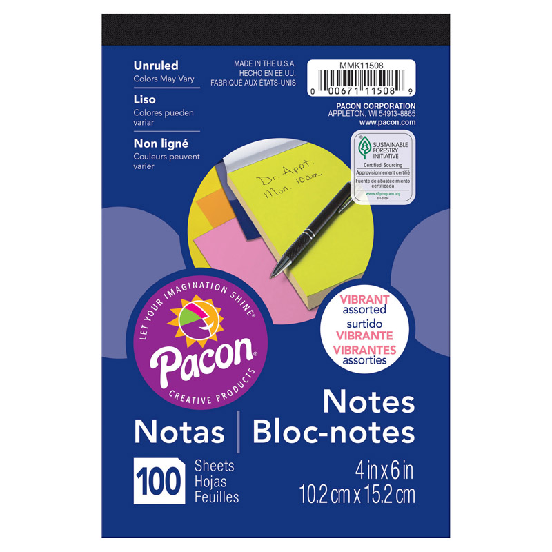 Note+Pad%2C+5+Vibrant+Assorted+Colors%2C+4%26quot%3B+x+6%26quot%3B%2C+100+Sheets