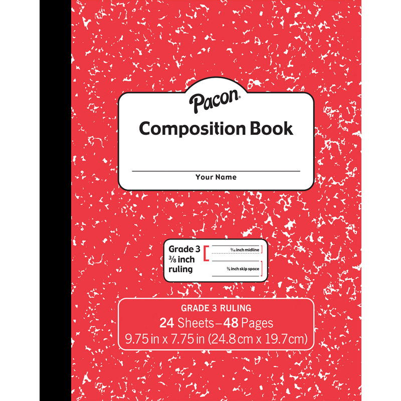 Composition+Book%2C+Grade+3%2C+Red+Marble%2C+3%2F8%26quot%3B+x+3%2F16%26quot%3B+x+3%2F16%26quot%3B+Ruled%2C+9-3%2F4%26quot%3B+x+7-3%2F4%26quot%3B%2C+24+Sheets