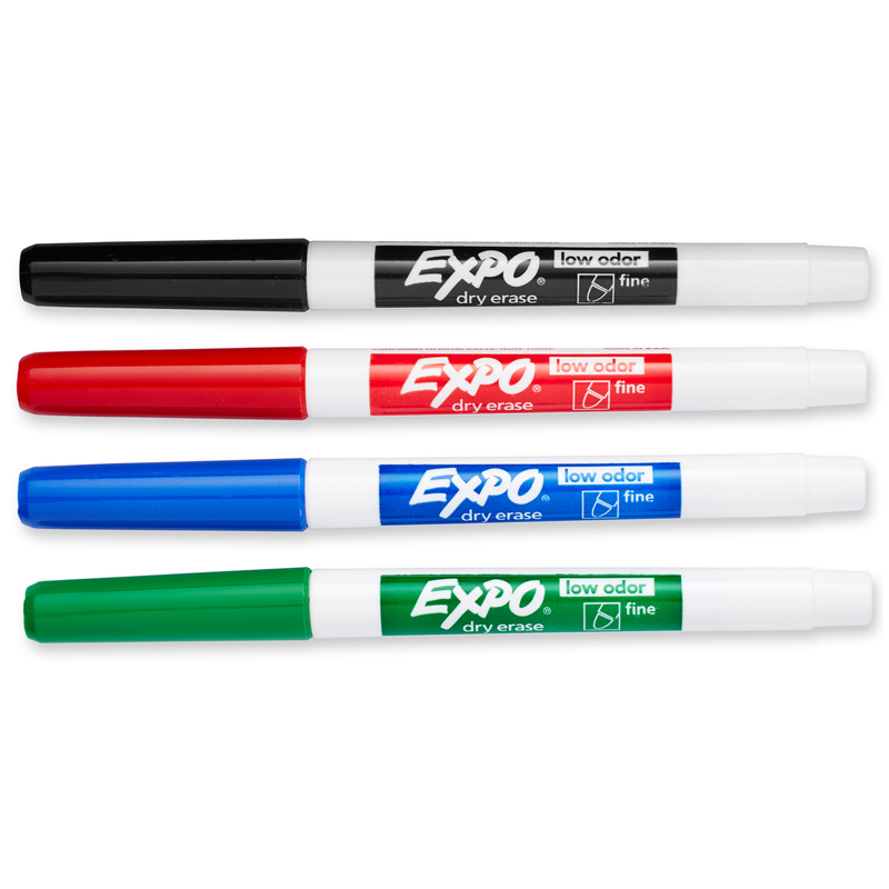 Low-Odor+Dry+Erase+Markers%2C+Fine+Tip%2C+4+Color+Set