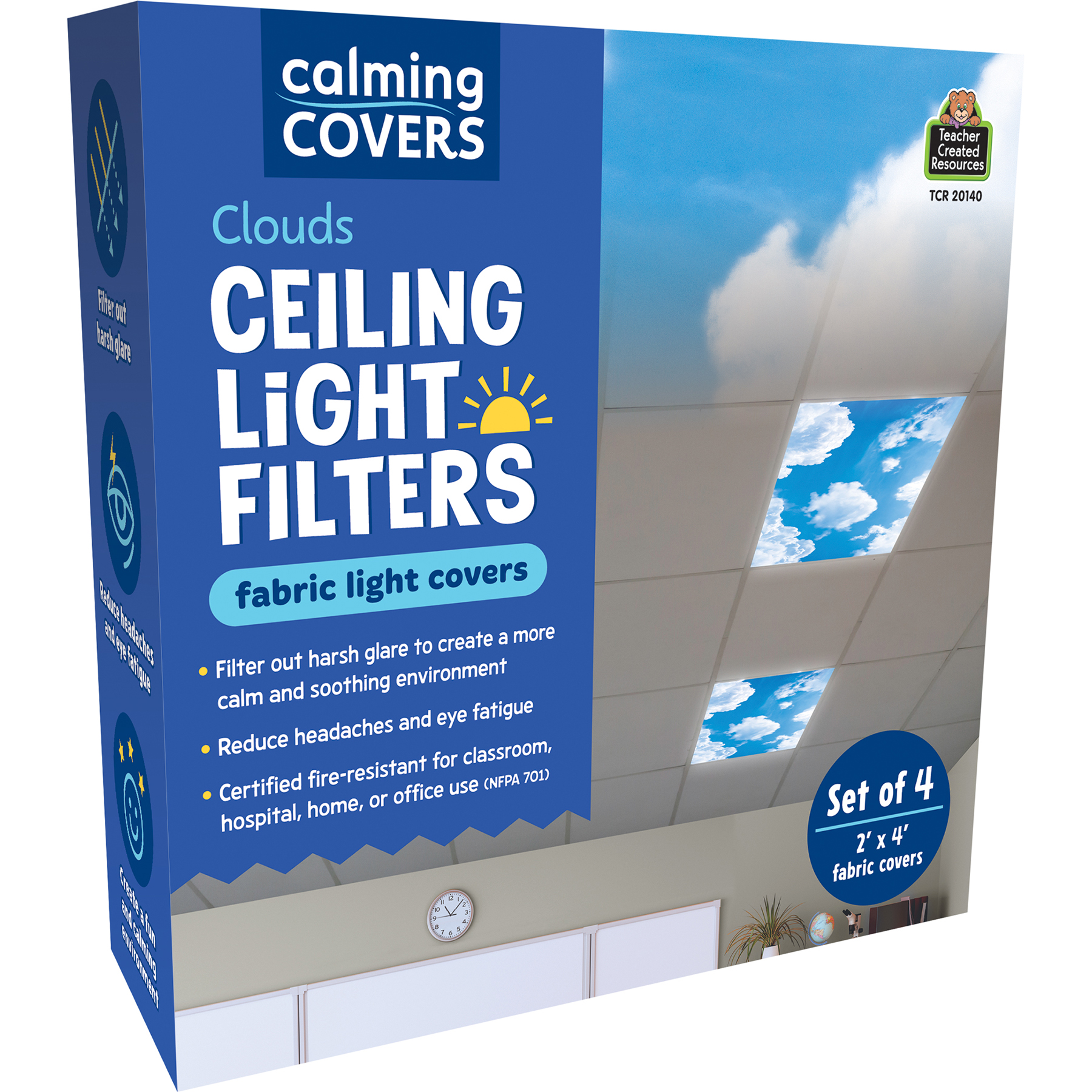 Calming+Covers+Ceiling+Light+Filters%2C+2%27+x+4%27%2C+Clouds%2C+Pack+of+4