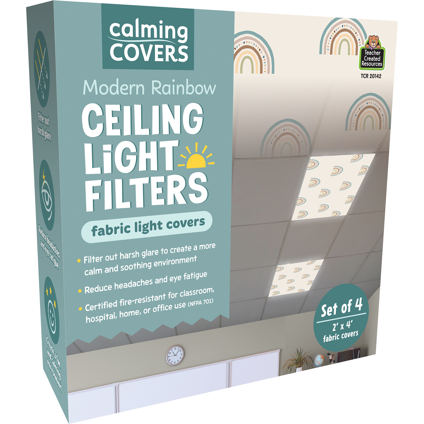 Calming+Covers+Ceiling+Light+Filters%2C+2%27+x+4%27%2C+Modern+Rainbow%2C+Pack+of+4