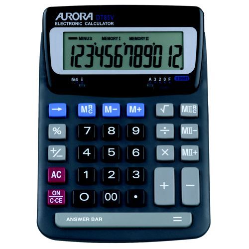 Aurora+DT85V+Desktop+Calculator+Battery%2FSolarpower+12+Digit+2x3+Key+Memory