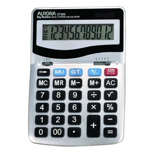 Aurora+DT303+Desktop+Calculator+Battery%2FSolarpower+12+Digit+3+Key+Memory