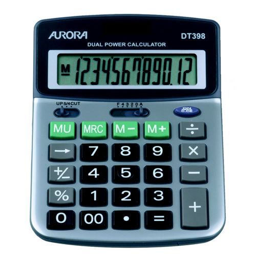 Aurora+DT398+Desktop+Calculator+Battery%2FSolarpower+12+Digit+3+Key+Memory