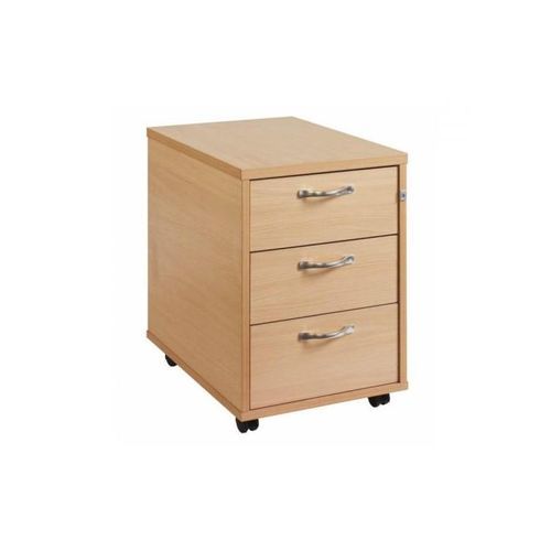 3+Drawer+Locking+Mobile+Pedestal+With+Handles+Beech+426Wx600Dx567H