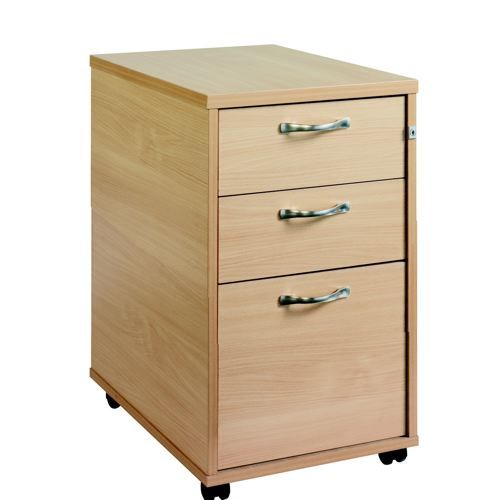 3+Drawer+Tall+Locking+Mobile+Pedestal+With+Handles+Beech+426Wx600Dx630H