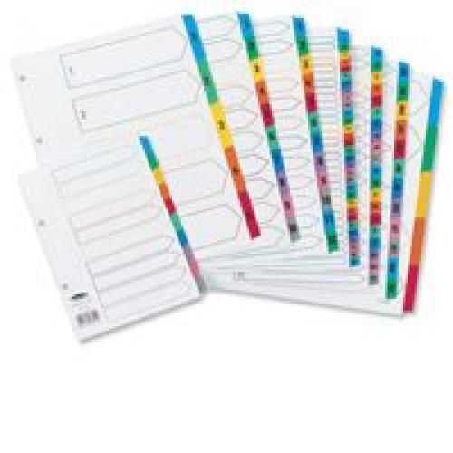 Concord+Multicoloured+1-50+Numeric+Index+Mylar+Tabs+A4+White%2FColoured