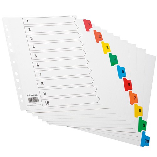 Initiative+White+Board+A4+160gsm+Divider+1-10+Coloured+Mylar+Tab