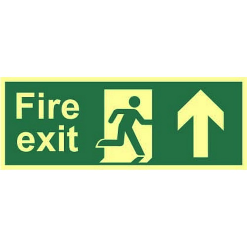 Fire+Exit+Sign+with+running+man+and+arrow+up+%28400+x+150mm%29.+Made+from+1.3mm+rigid+photoluminescent+b