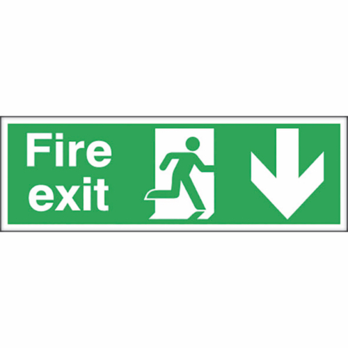 Fire+Exit+Safety+Sign+Running+Man+Arrow+Down+150x450mm+SelfAdhesive