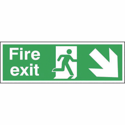 Safety+Sign+Fire+Exit+Running+Man+Arrow+Down+Right+150x450mm+SelfAdhesive