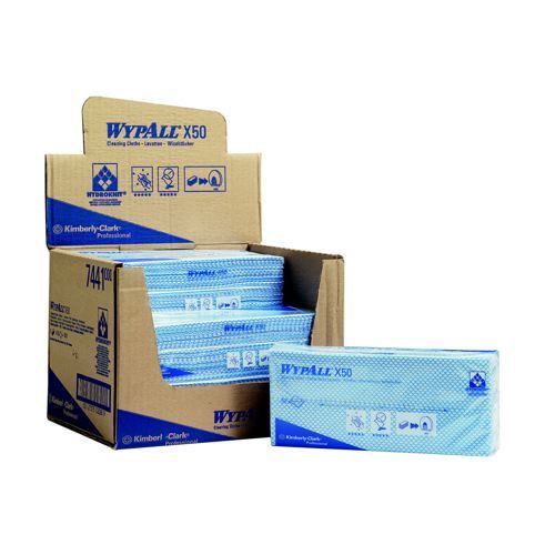 Wypall+X50+Cleaning+Cloths+Absorbent+Strong+NonWoven+TearResistant+Blue+Pack+50