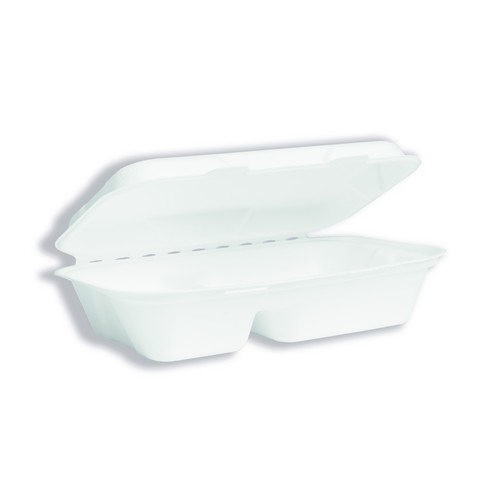Vegware+Bagasse+Takeaway+Box+2+Compartment+9x6+inch+White+%28Pack+of+200%29+B002