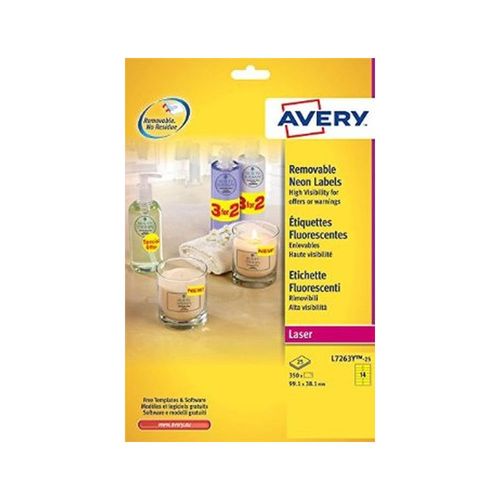 Avery+Laser+Labels+99.1x38.1mm+Fluorescent+Yellow+350+Labels++Pack+25