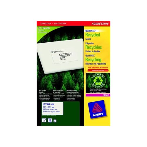 Avery+Recycled+Address+Laser+Labels+21+Per+Sheet+White+Pack+100