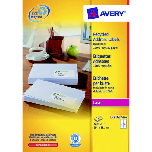 Avery+Recycled+Address+Laser+Labels+14+Per+Sheet+White+Pack+100