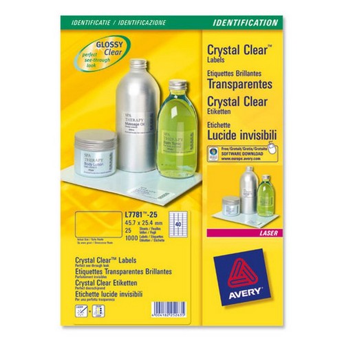 Avery+Crystal+Clear+Laser+Labels+1+per+Sheet+210x297mm+Transparent+25+Labels+Pack+25