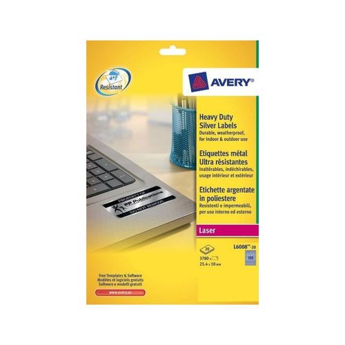 Avery+Heavy+Duty+Labels+Laser+189+per+Sheet+25.4x10mm+Silver+3780+Labels