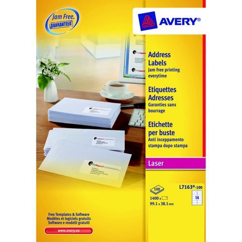 Avery+Laser+Labels+14+Per+Sheet+99.1x38.1mm+White+Pack+100