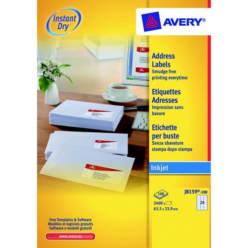 Avery+Inkjet+Address+Labels+24+Per+Page+63.5x38.1mm+White+100+Sheets