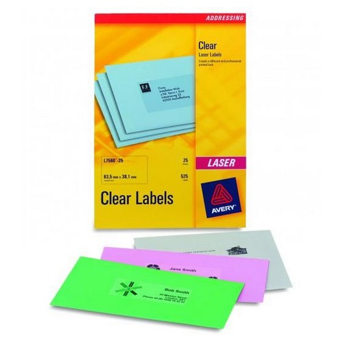Avery+Clear+Addressing+Labels+Laser+21+per+Sheet+63.5x38.1mm+525+Labels+Pack+25