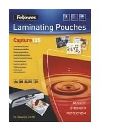 Fellowes+Glossy+Laminating+Pouches+125+microns+A4+Box+100