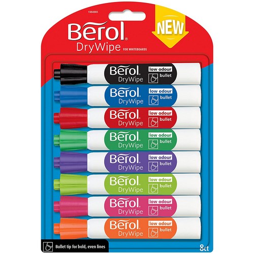 Berol+Drywipe+Marker+Round+Assorted+Pack+8