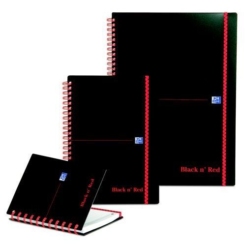 Black+N+Red+Wire+Bound+Polyproplene+Elasticated+Notebook+A4