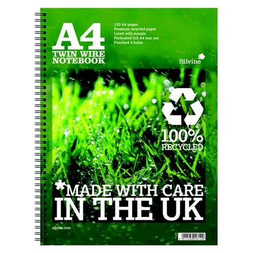 Silvine+100%25+Premiun+Recycled+80gsm+Notebook+A4%2B+120+Pages