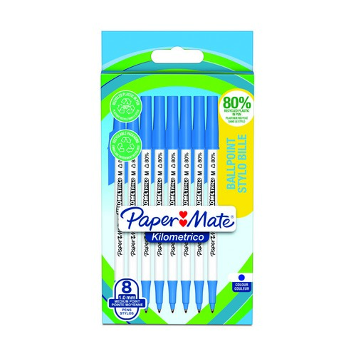 Paper+Mate+2187679+Kilometrico+Recycled+Blue+Ball+Pen+pack+of+8+pens