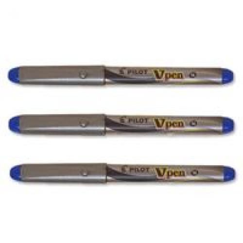 Pilot+V+Disposable+Fountain+Pen+Blue+Ink+Metallic+Grey+Barrel