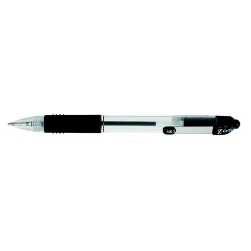 Zebra+ZGrip+Retractable+Economic+Ballpoint+Pen+Medium+Tip+Rubber+Finger+Grip+Metal+Clip+Black+Ink