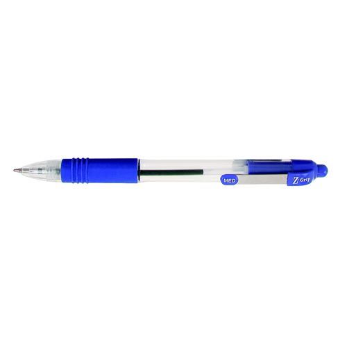 Zebra+ZGrip+Retractable+Economic+Ballpoint+Pen+Medium+Tip+Rubber+Finger+Grip+Metal+Clip+Blue+Ink