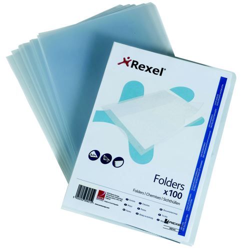 Rexel+Nyrex+Superfine+Cut+Flush+Open+2+Side+Folders+A4+Clear+Pack+100